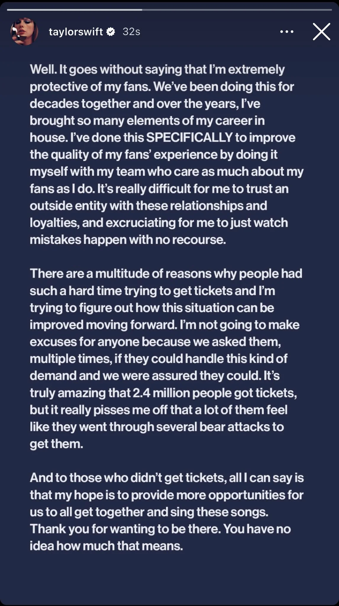 Taylor Swift's response to ticketmaster